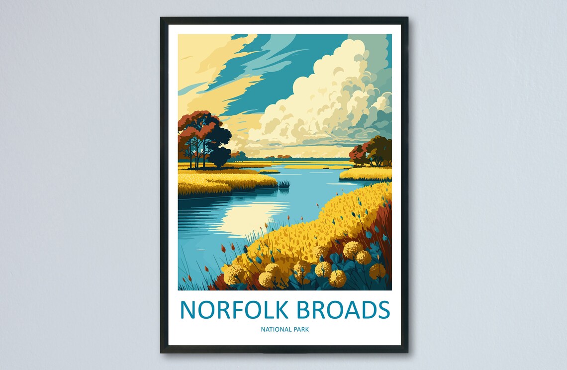 Norfolk Broads National Park Golden Marsh River Landscape Poster