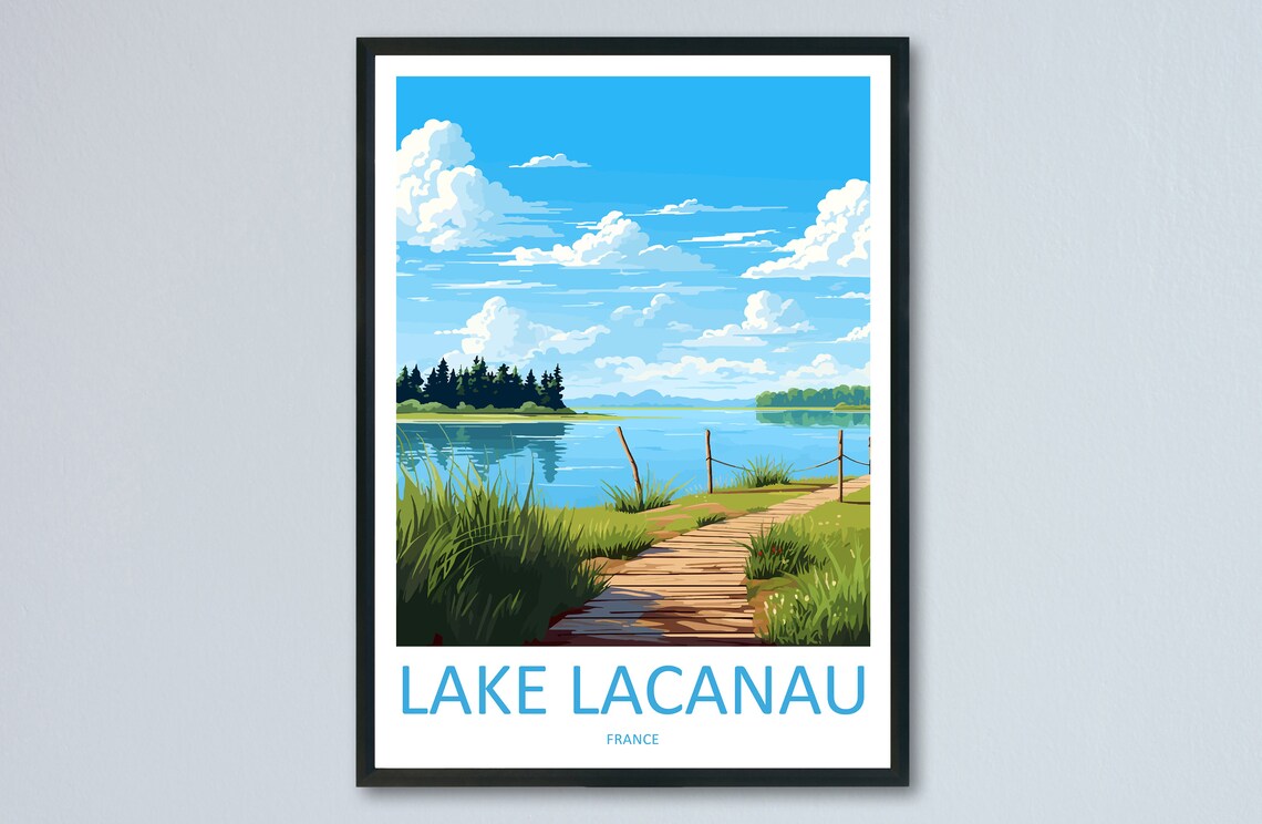 Lake Lacanau France Wooden Boardwalk Calm Lake Shore Art Poster
