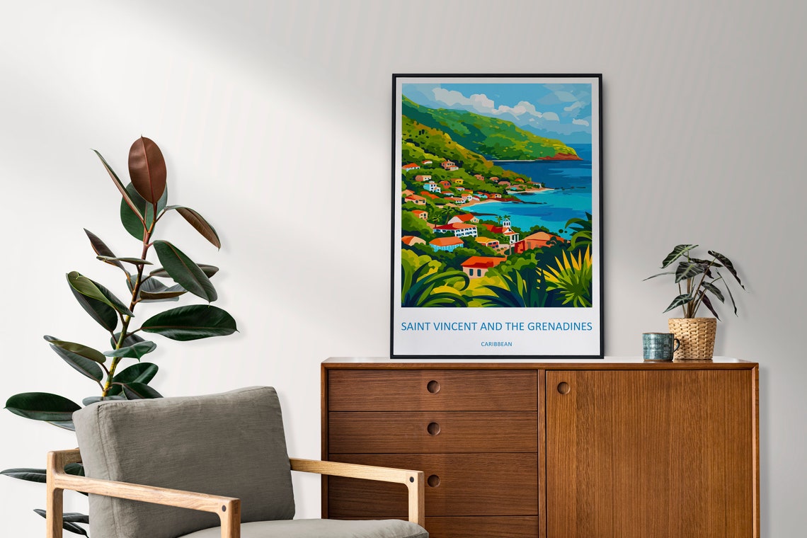 Saint Vincent Grenadines Caribbean Coast Hillside Travel Poster - Image 2