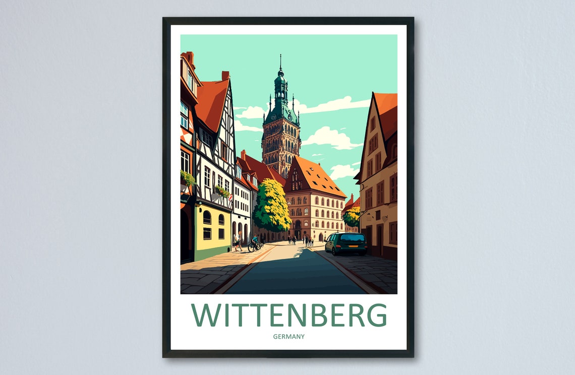 Wittenberg Germany Half Timbered Old Town Illustrated Travel Poster