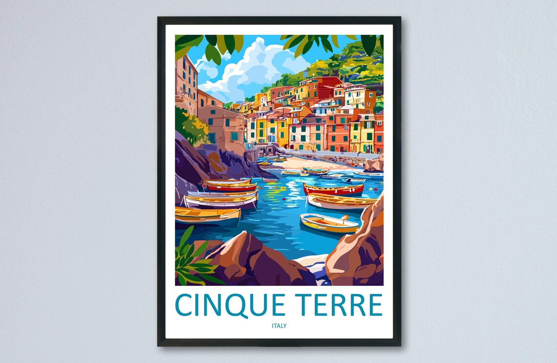 Cinque Terre Italy Coastal Village Colorful Harbor Travel Poster