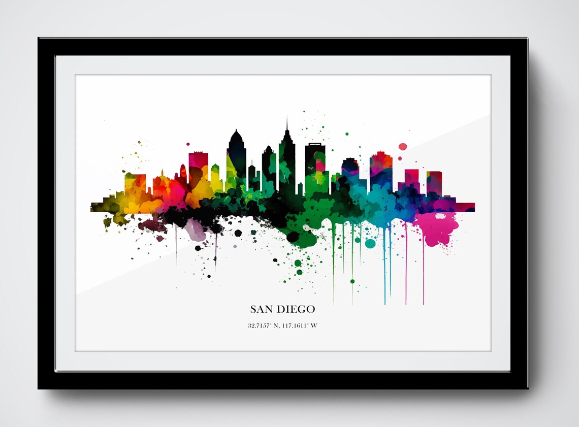 San Diego Watercolor Skyline, Cityscape Art Print - Image 3