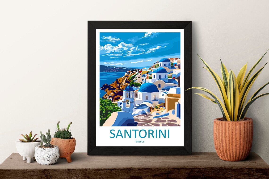 Santorini Travel Print Greece Gift Art Lovers Print - Image 3