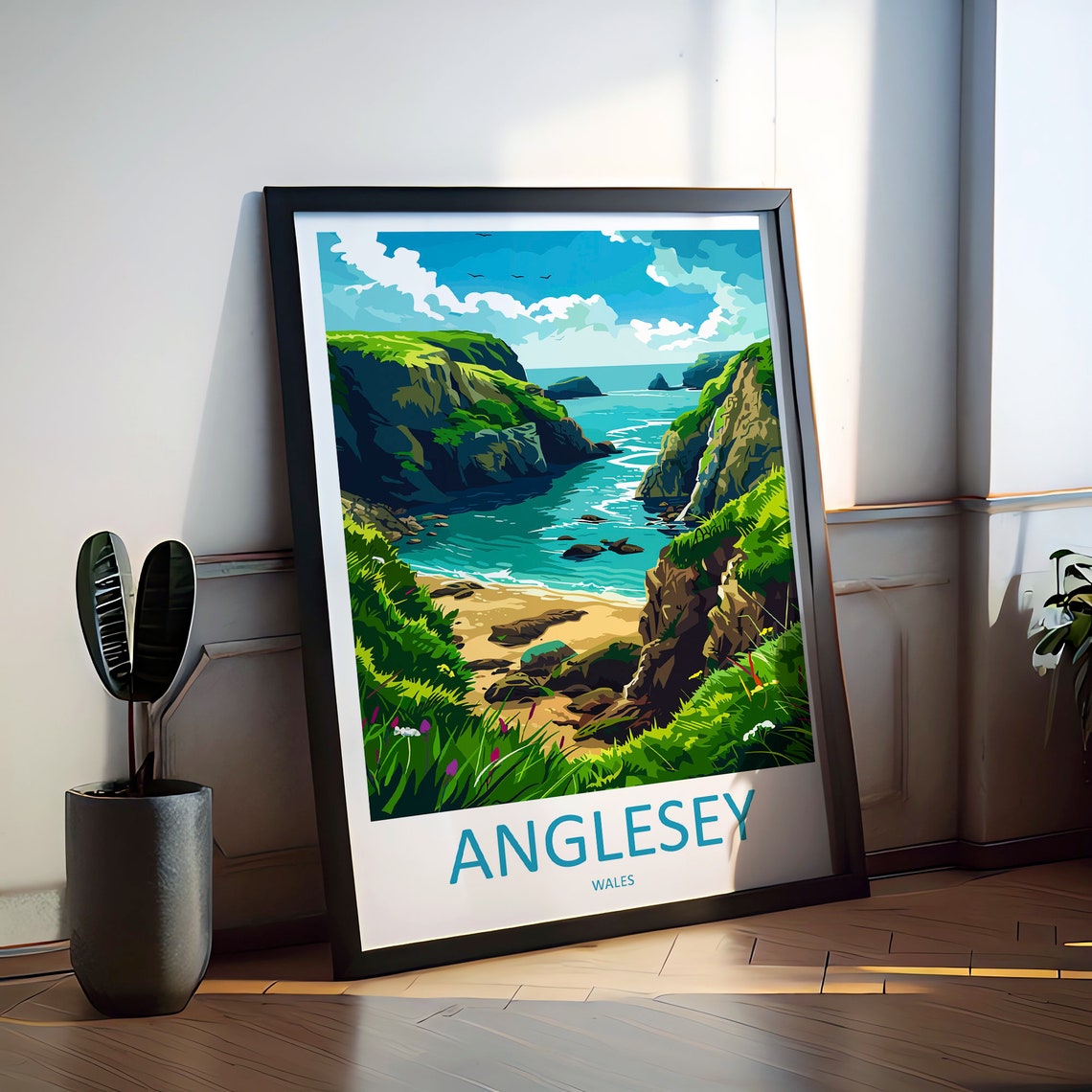 Anglesey Wales Secluded Cove Emerald Rocky Cliffs Travel Poster - Image 2