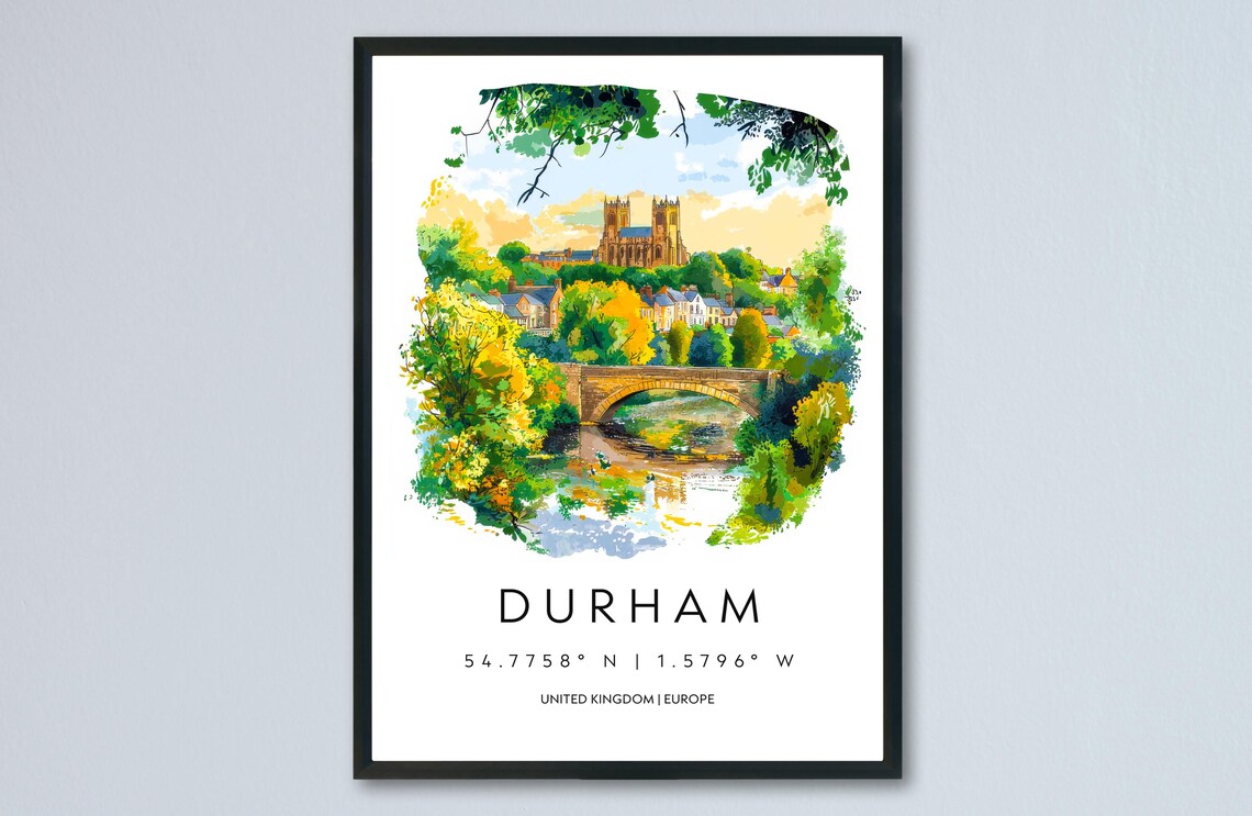 Durham Cathedral and Old Stone Bridge Watercolor Travel Poster