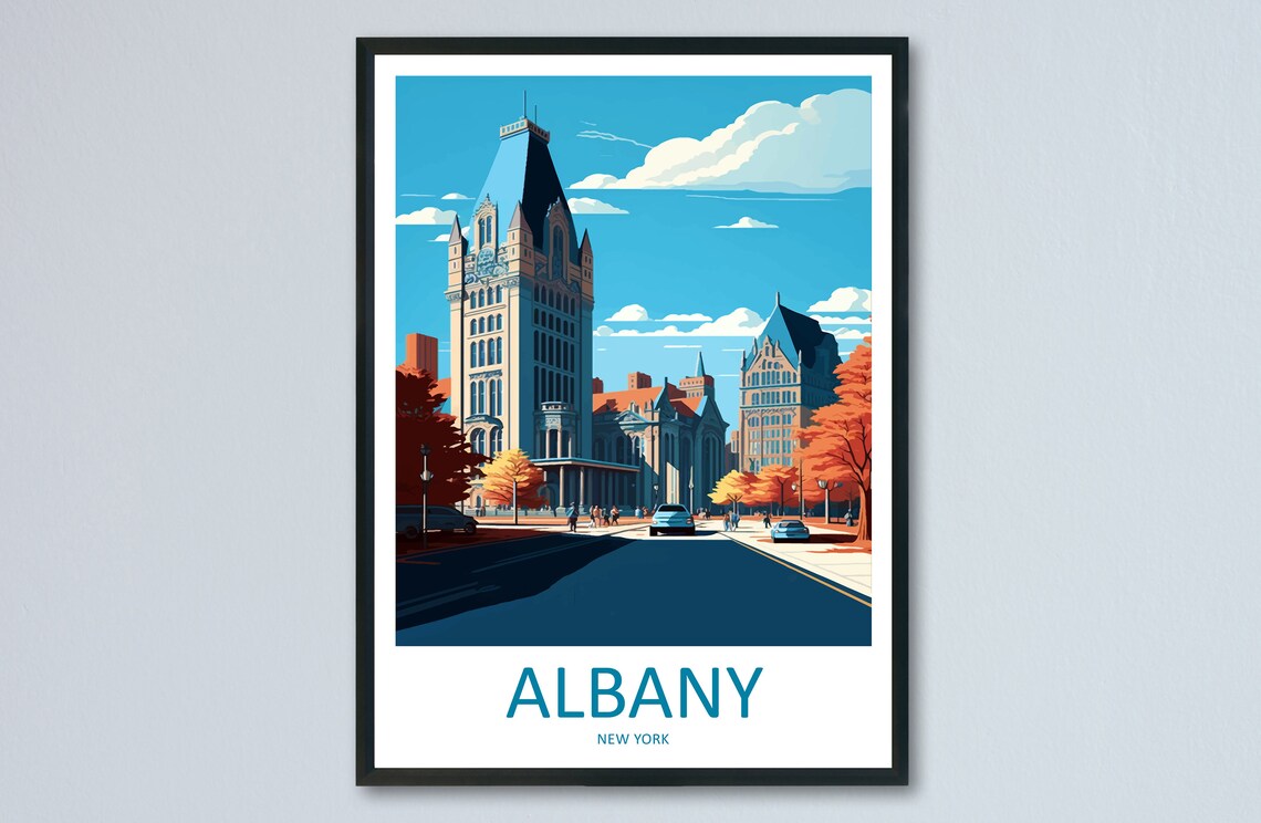 Albany New York Historic Downtown Street Autumn Travel Poster