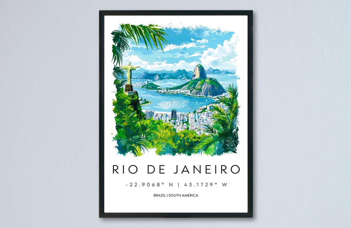 Rio de Janeiro Brazil Watercolor Travel Poster Christ the Redeemer