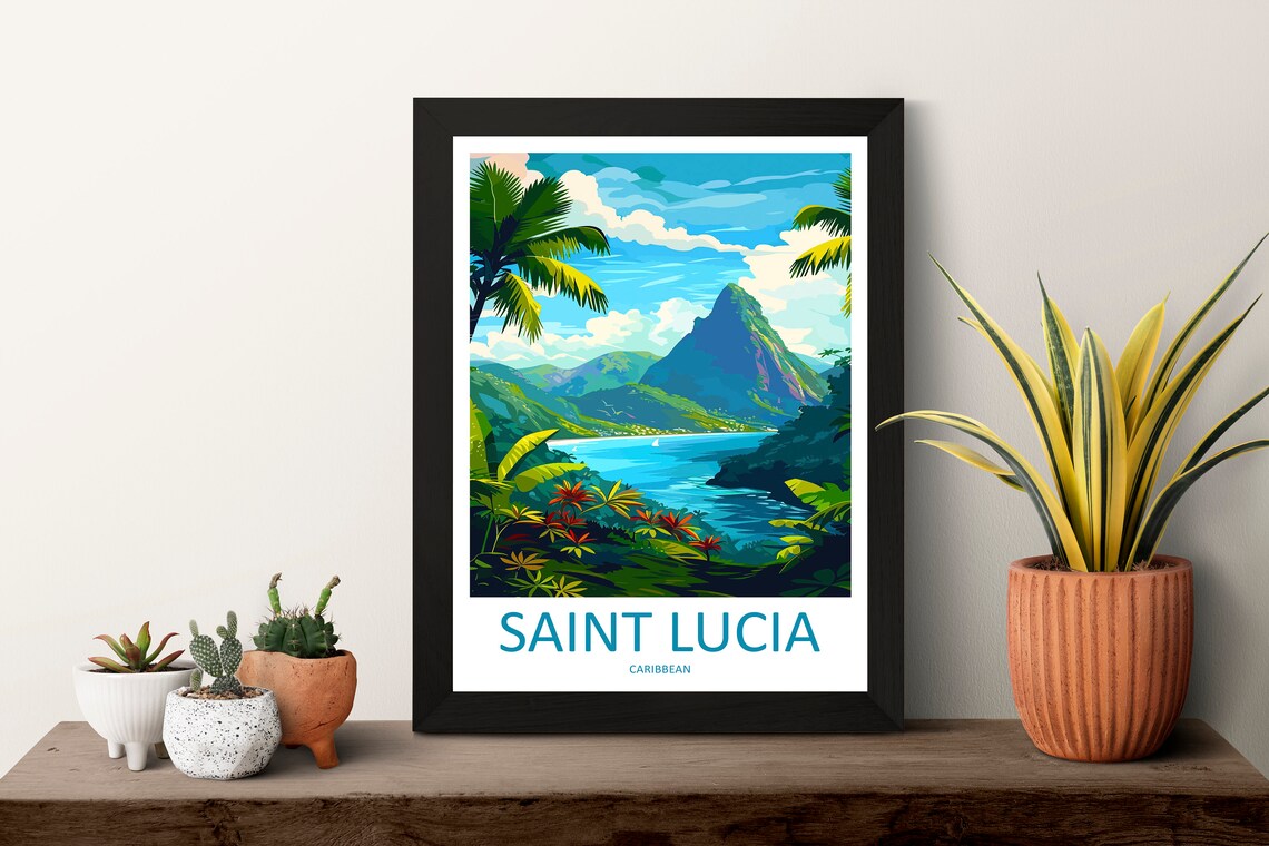 Saint Lucia Pitons Tropical Coast Caribbean Vintage Travel Poster - Image 3