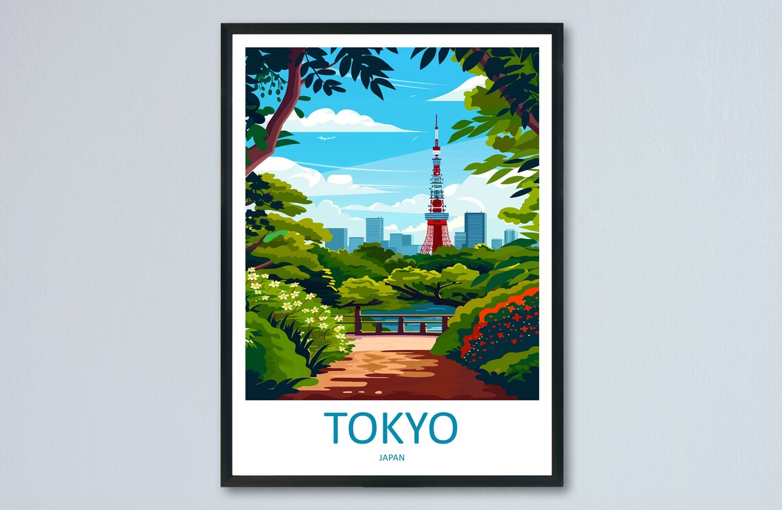 Tokyo Japan Tokyo Tower Rising Beyond a Lush Green Park Poster