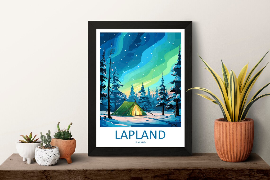 Lapland Travel Poster, Northern Lights Travel Art - Image 3