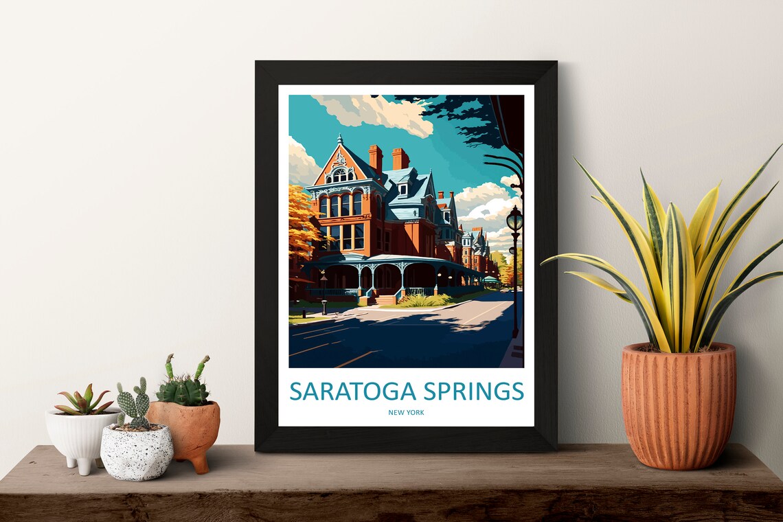 Saratoga Springs New York Historic Hotel Street View Travel Poster - Image 3