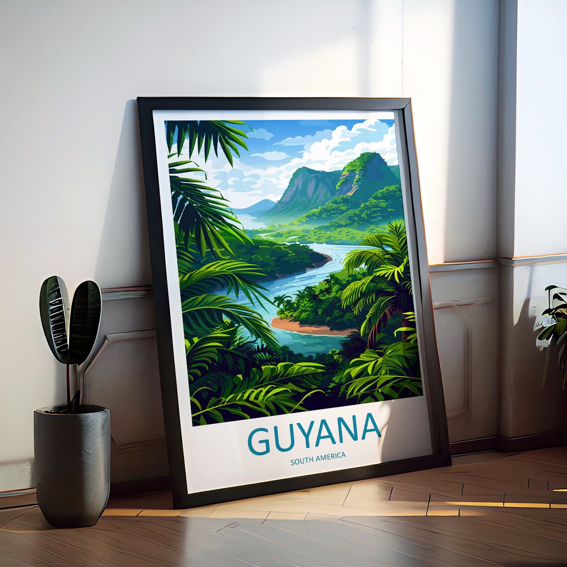 Guyana South America Rainforest River Mountain Travel Poster - Image 2