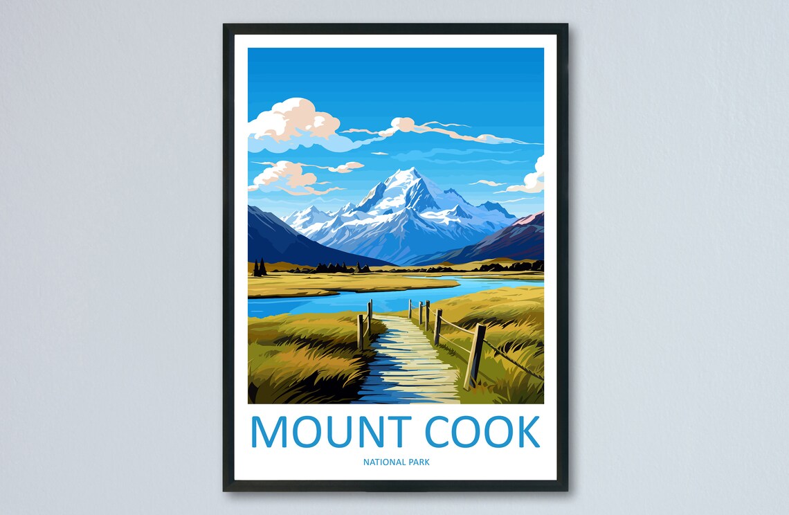 Mount Cook National Park Alpine Lake Minimalist Travel Poster Art