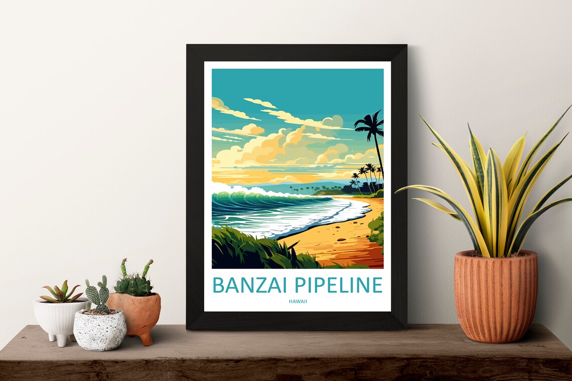 Banzai Pipeline Travel Poster, Hawaii Travel Art - Image 3