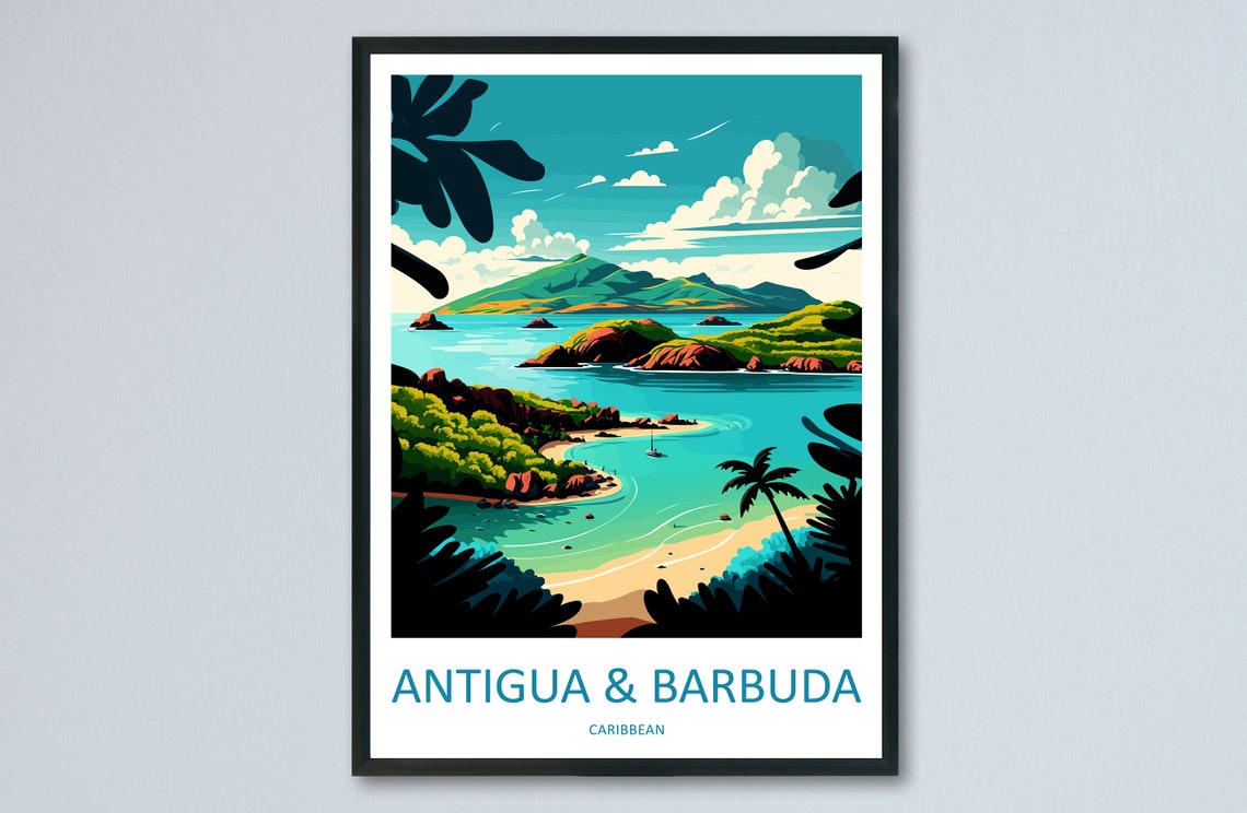 Antigua and Barbuda Caribbean Bay Sailboat Summer Travel Poster