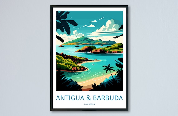 Antigua and Barbuda Caribbean Bay Sailboat Summer Travel Poster