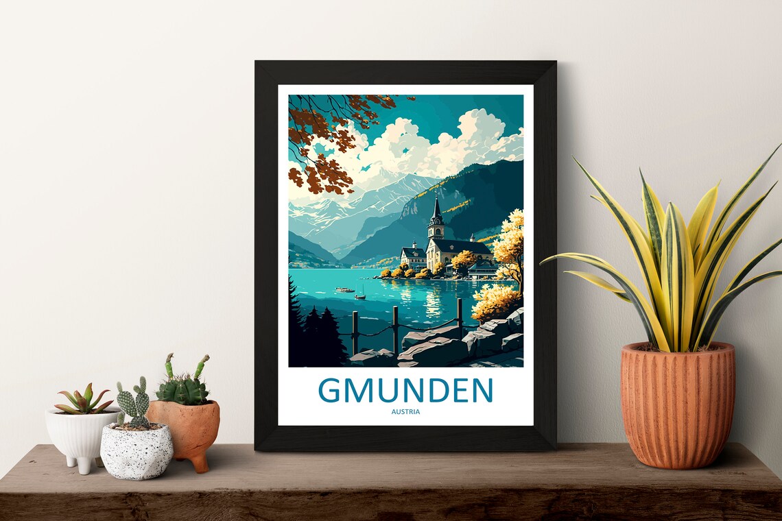 Gmunden Austria Lake Church Autumn Golden Foliage Alpine Poster - Image 3