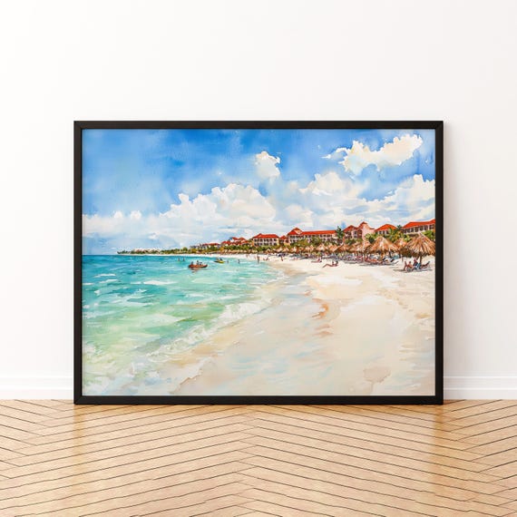 Aruba Watercolor Travel Poster, Caribbean Island