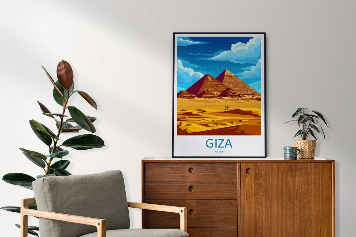 Giza Cairo Egypt Illustrated Pyramids Desert Sunset Travel Art Poster - Image 2