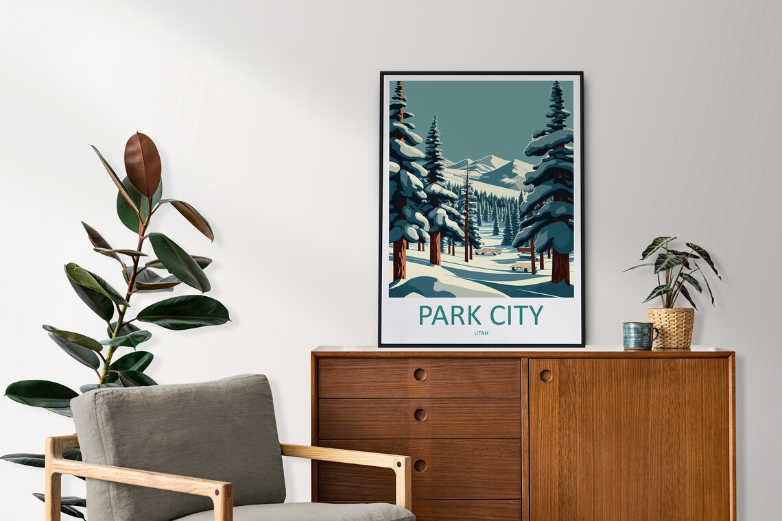 Park City Utah Snowy Pine Forest Winter Wonderland Travel Poster - Image 2
