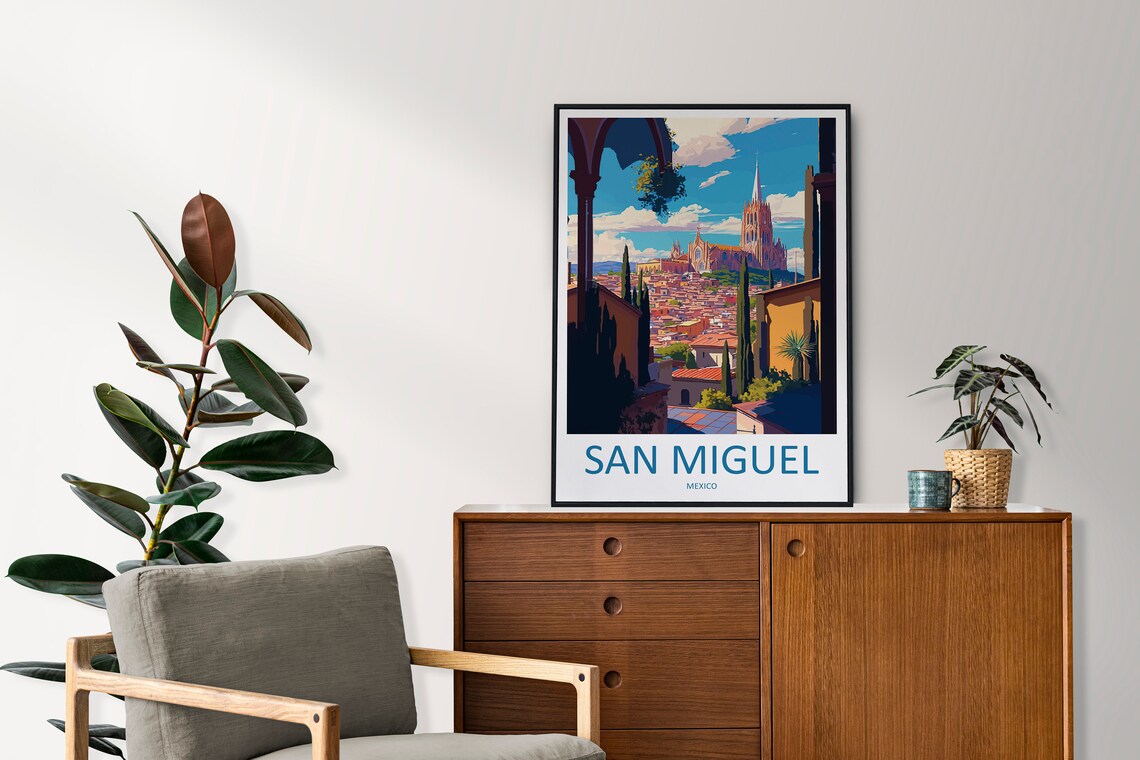 San Miguel Mexico Colonial City Famous Pink Church Rooftop Poster - Image 2