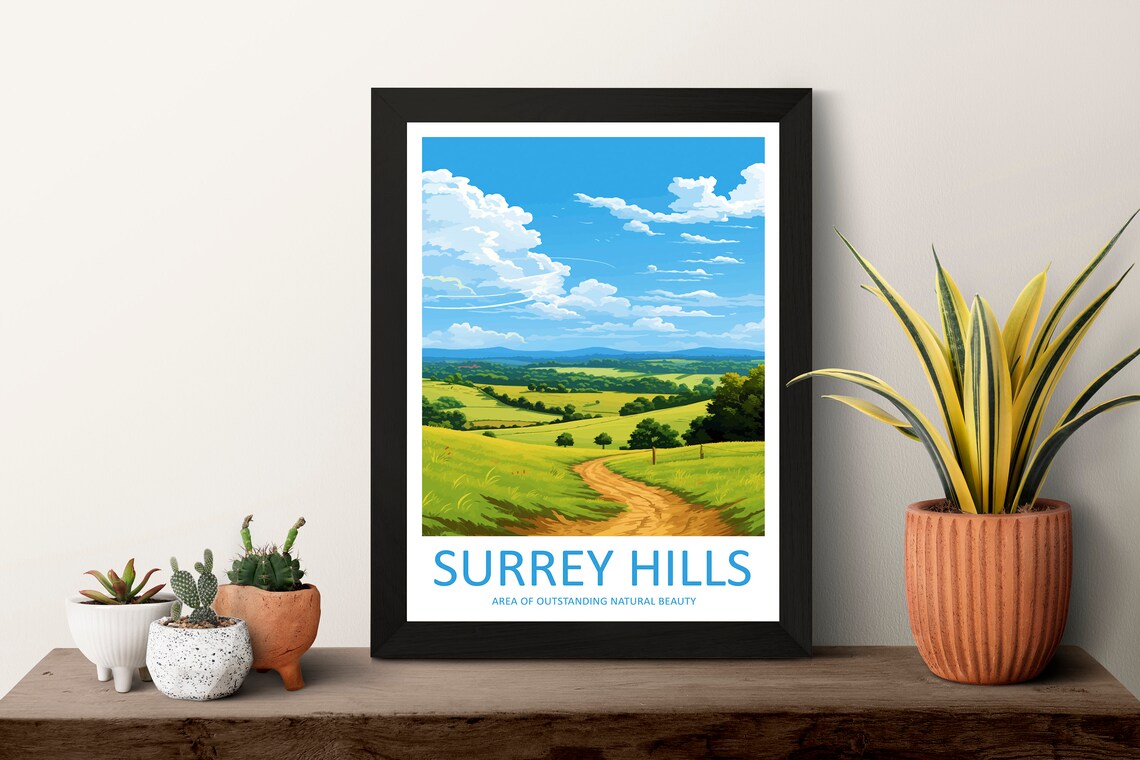 Surrey Hills Travel Poster, AONB Landscape - Image 3
