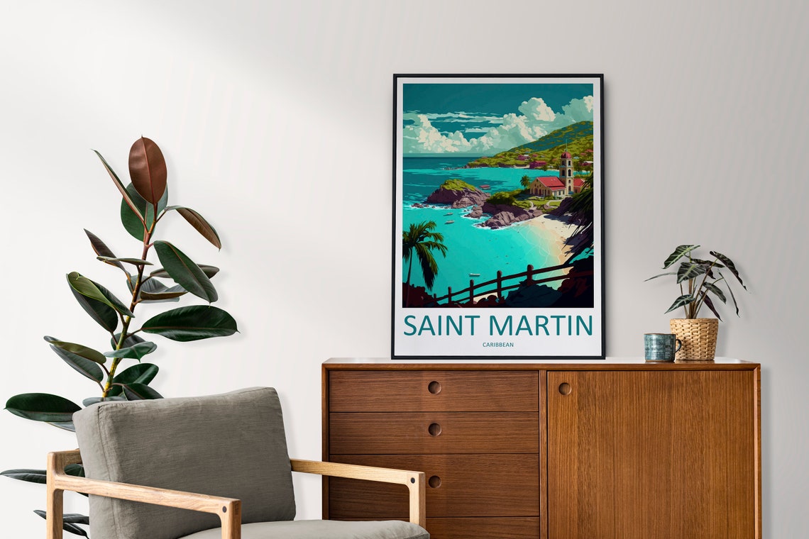 Saint Martin Caribbean Tropical Beach Cove Vintage Travel Poster - Image 2