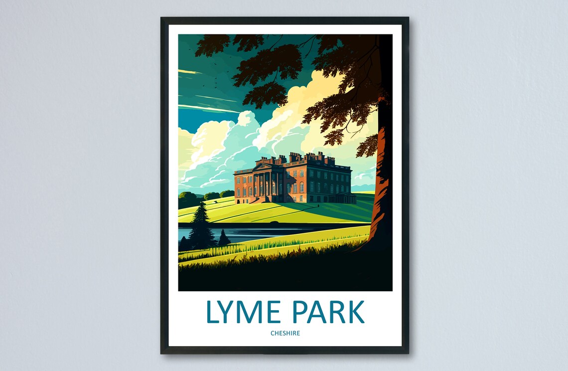 Lyme Park Cheshire Historic Manor House Illustration Travel Poster