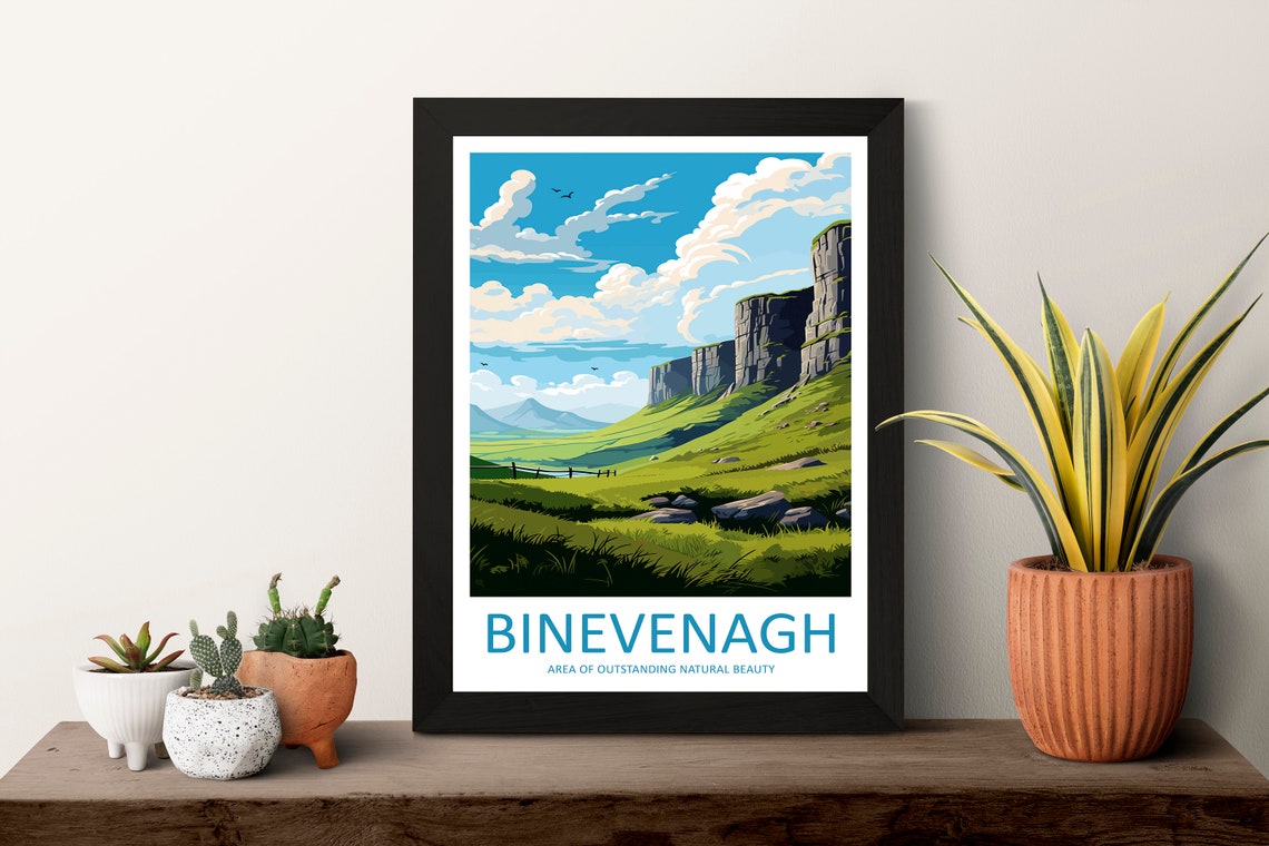 Binevenagh Mountain Cliffs Green Meadow Northern Ireland Poster - Image 3