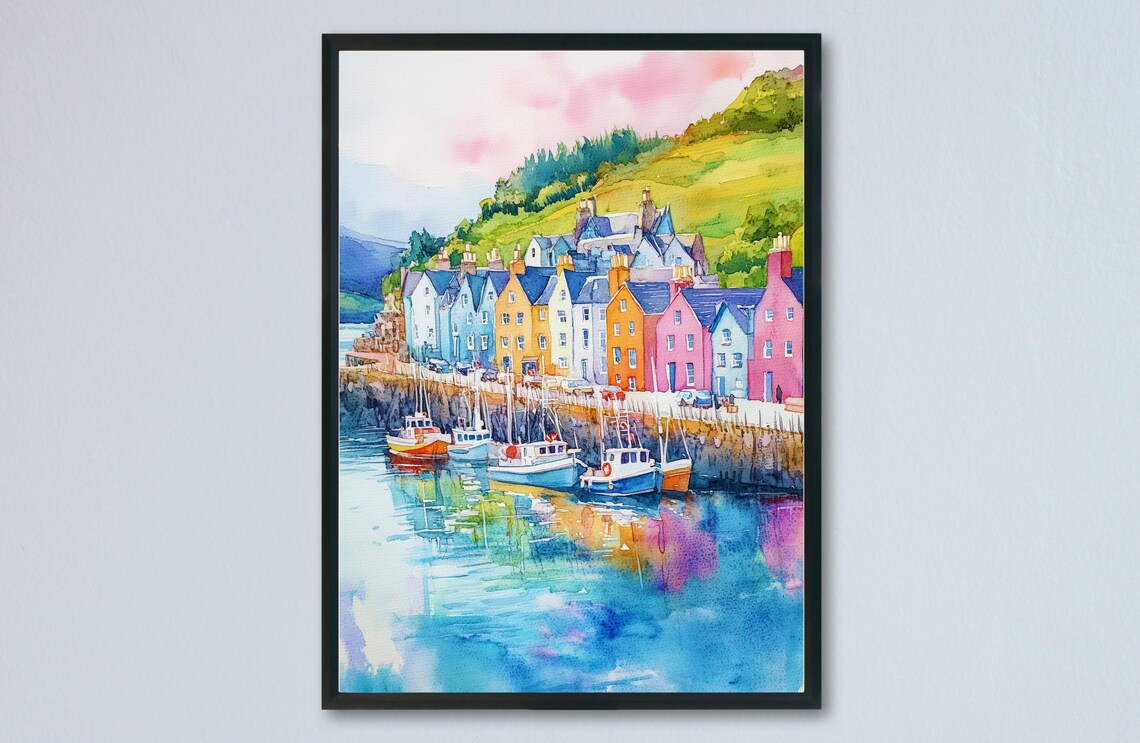 Isle of Skye Harbour Colourful Houses Fishing Boats Scottish Poster