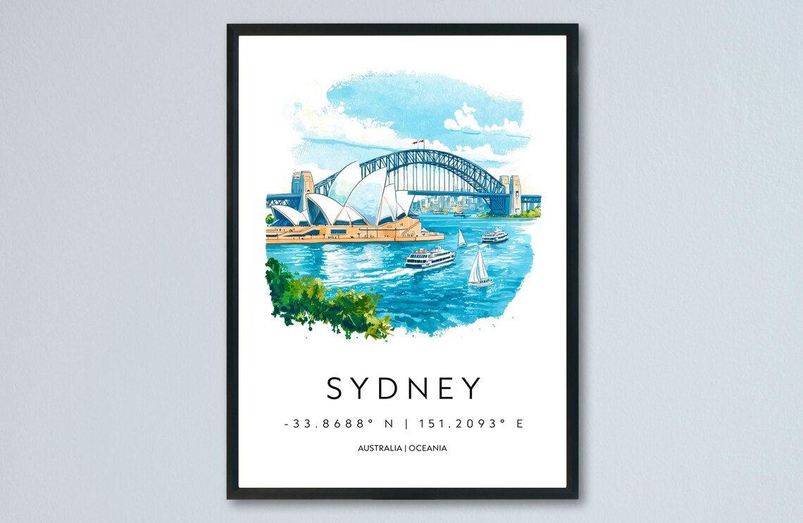 Sydney Harbour Opera House Watercolor Travel Souvenir Wall Poster