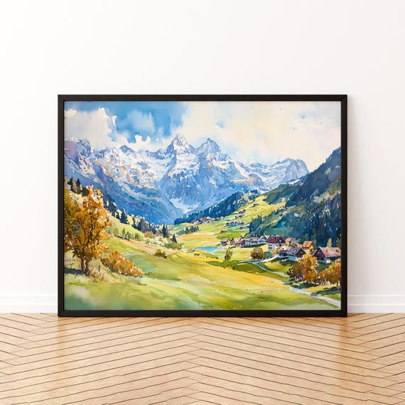 Engelberg Watercolor Poster Wall Art Hanging Home Dcor Gift Lovers Switzerland