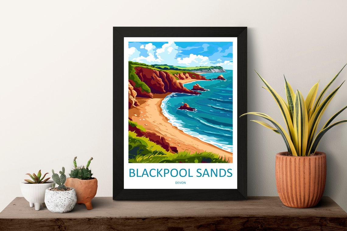 Blackpool Sands Devon Red Cliffs Beach Cove England Travel Poster - Image 3