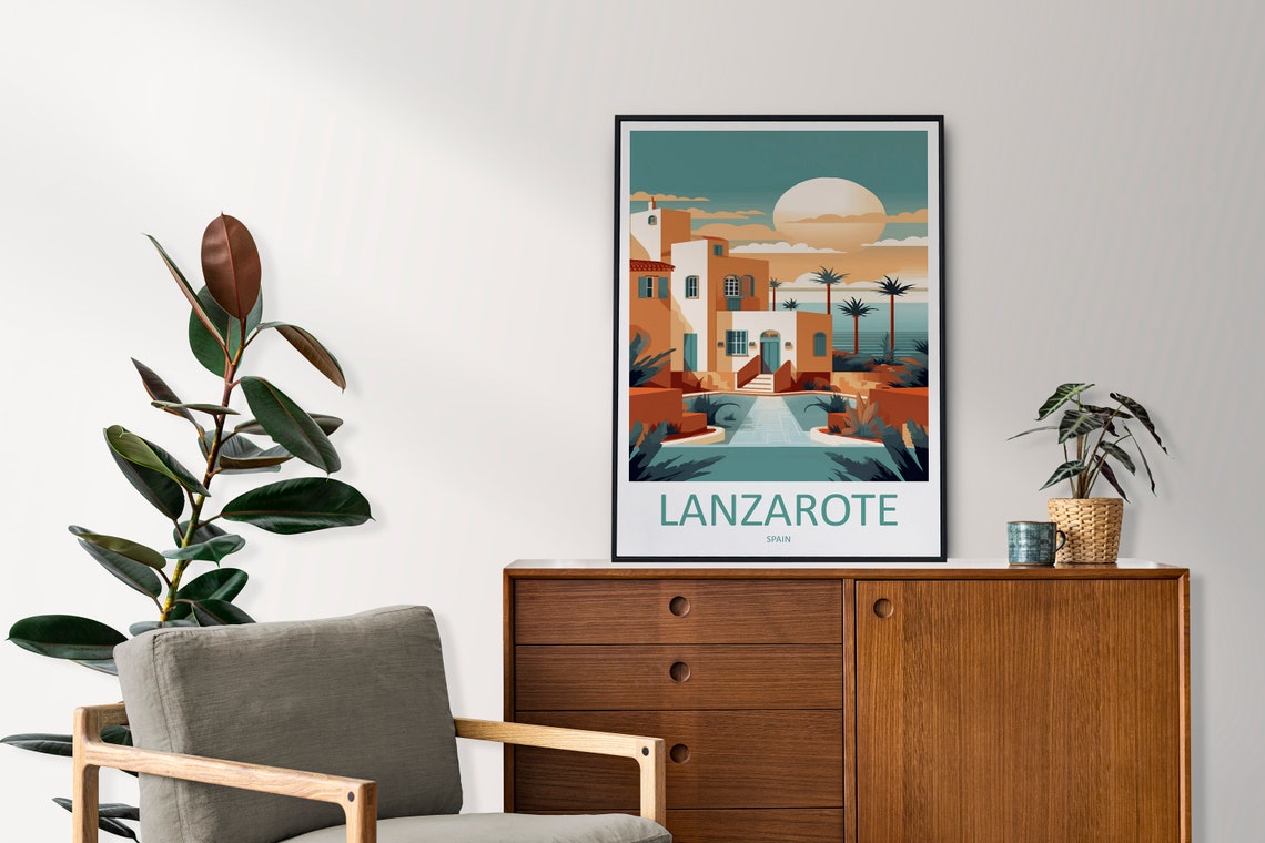 Lanzarote Spain Sunset Villa Poolside Summer Island Travel Poster - Image 2