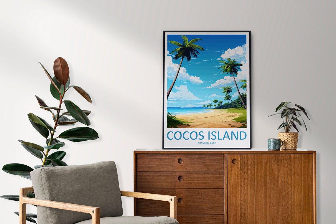 Cocos Island National Park Beach Palms Vintage Travel Poster - Image 2