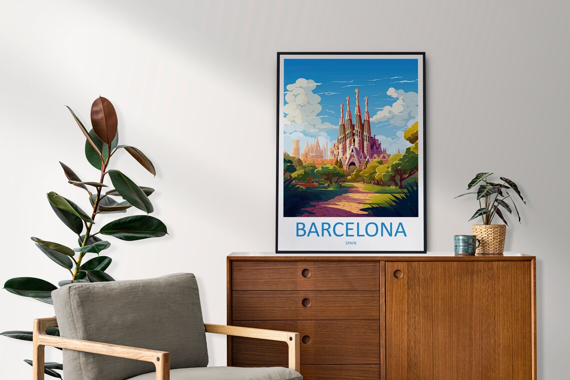 Iconic Barcelona Spain Sagrada Familia Basilica Garden Art Poster - Image 2