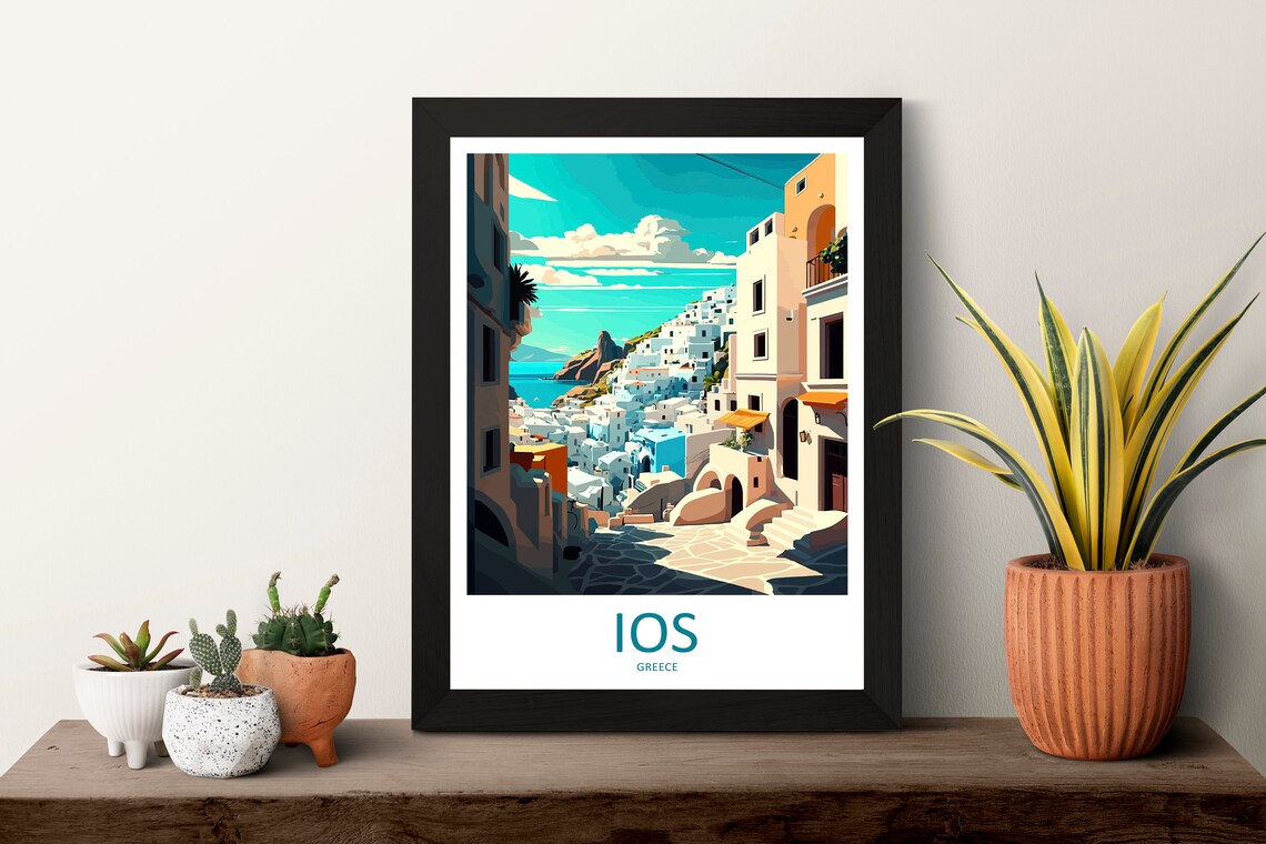 Ios Greece Sunlit Whitewashed Village Lane Aegean Travel Poster - Image 3
