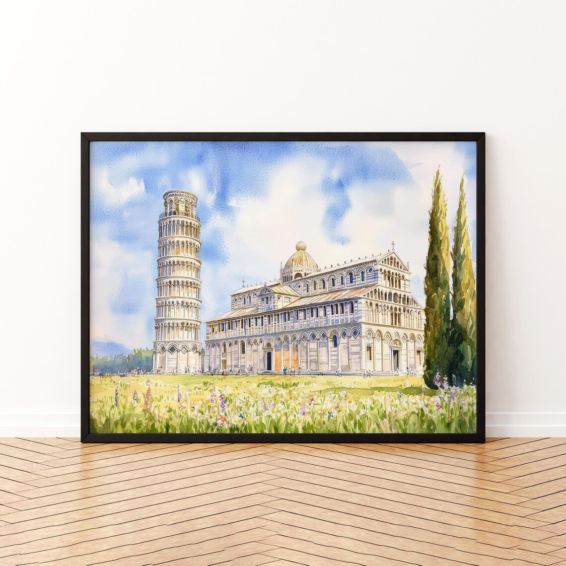 Pisa Watercolor Poster, Italy Landscape