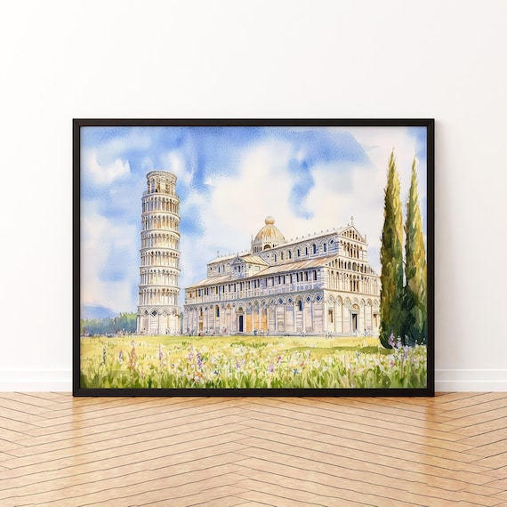 Pisa Watercolor Poster, Italy Landscape