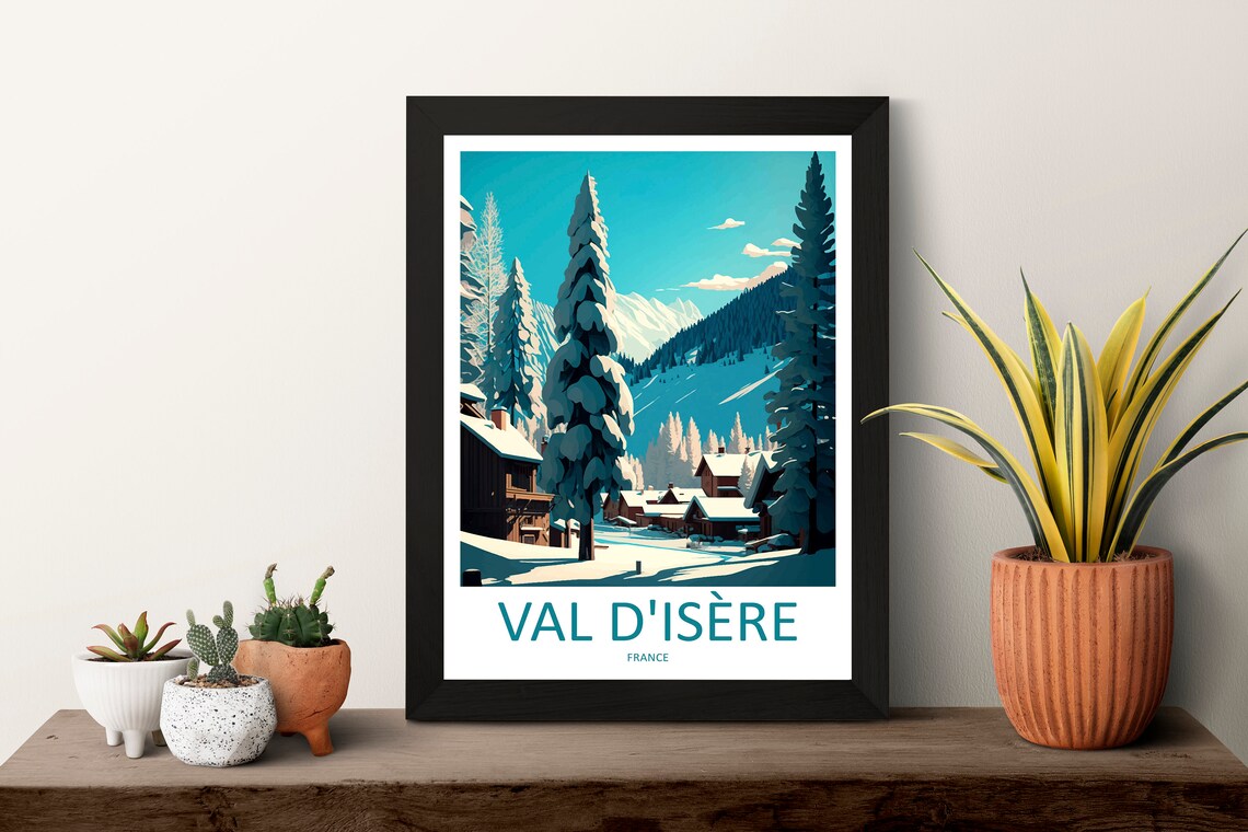 Val d'Isere France Alpine Ski Village Winter Illustrated Poster - Image 3