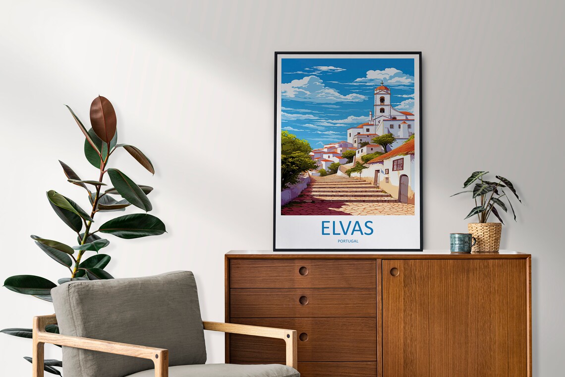 Elvas Portugal White Hilltop Village Church Stone Steps Travel Poster - Image 2