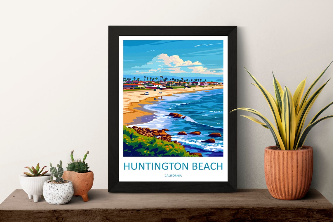 Huntington Beach California Surf Wave Rocky Shore View Poster - Image 3