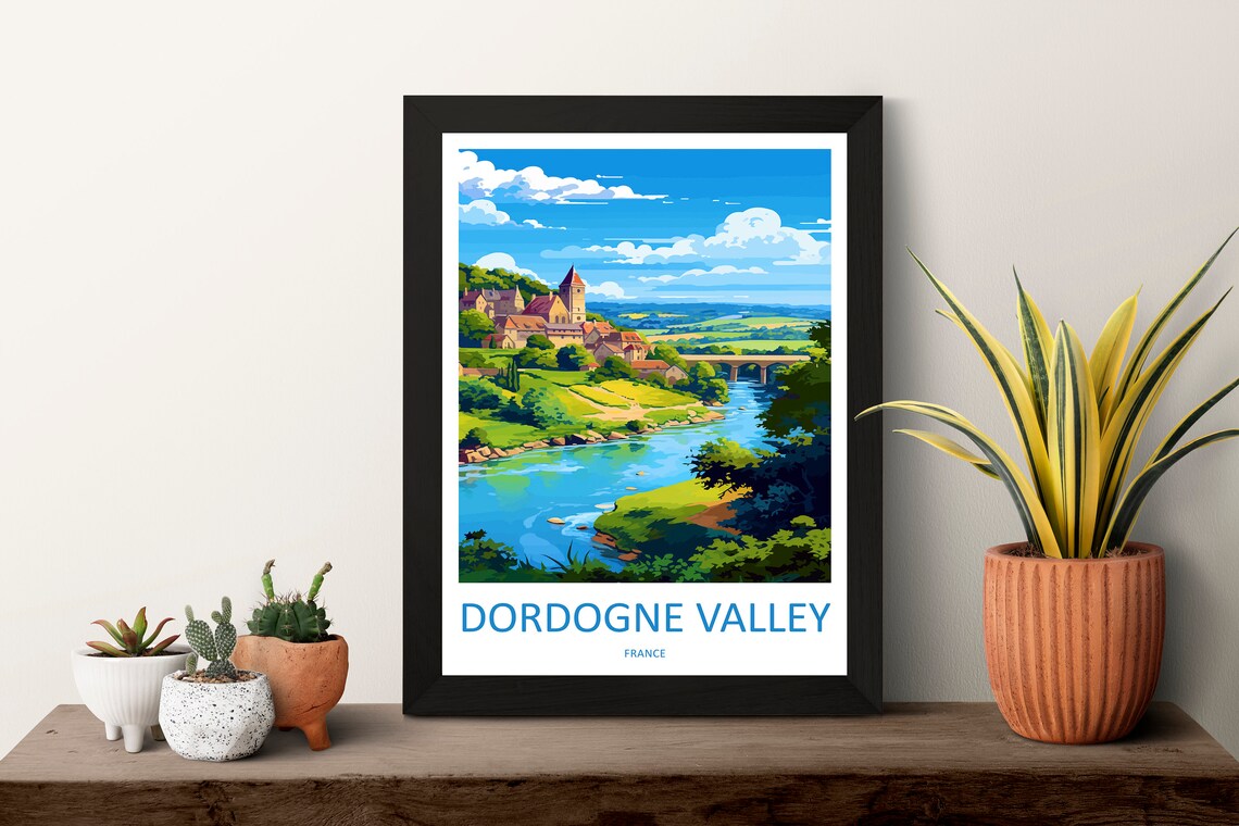 Dordogne Valley France River Village Landscape Illustration Poster - Image 3