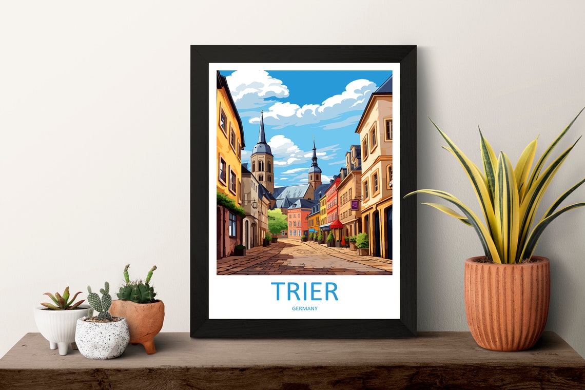 Trier Germany Old Town Cobblestone Street Church Travel Poster - Image 3