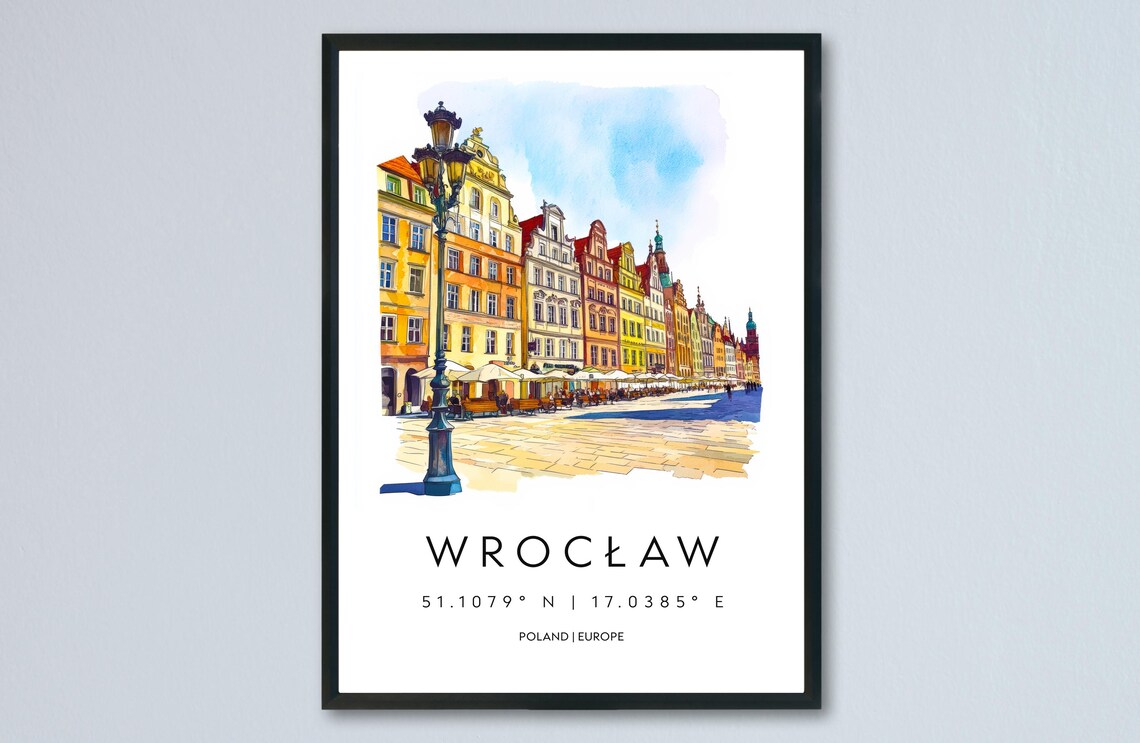 Wroclaw Poland Colorful Old Town Square Watercolor Art Poster