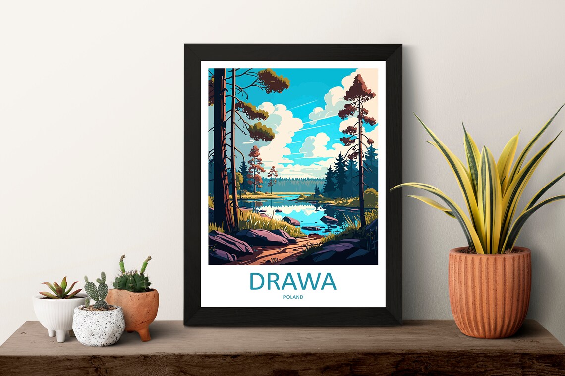 Drawa Forest Lake Tall Pines Rocky Shoreline Travel Poster Poland - Image 3