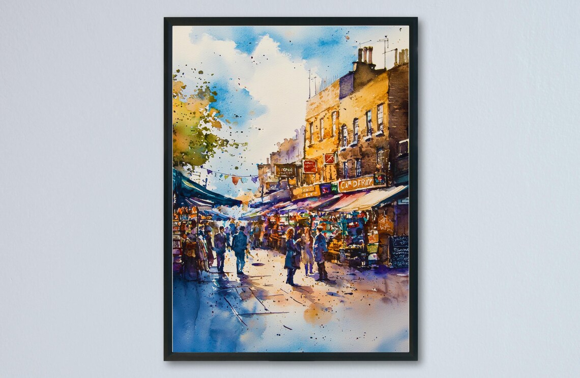 Camden High Street Market Stalls Watercolor London Alternative Poster