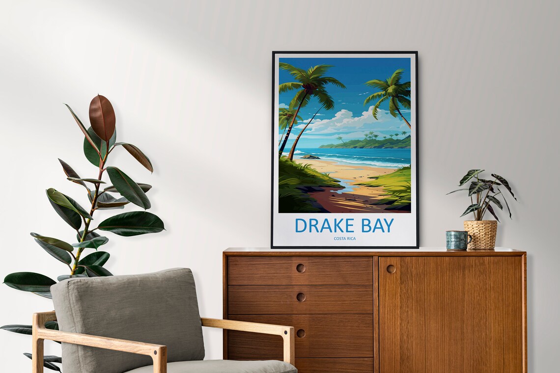 Drake Bay Costa Rica Tropical Beach Palms Retro Travel Poster Art - Image 2