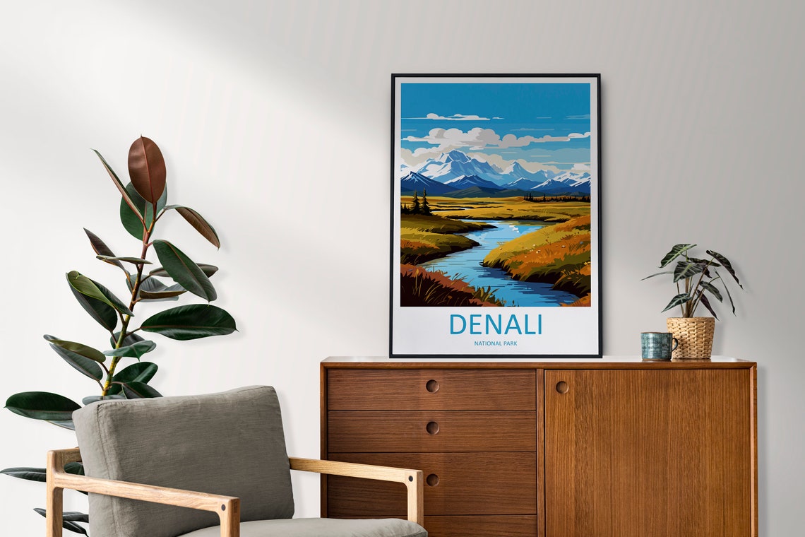 Denali National Park River Valley Snow Capped Peaks Travel Poster - Image 2