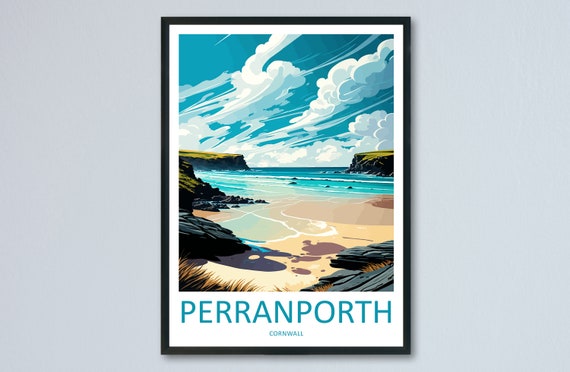 Perranporth Travel Poster, England Wall Art